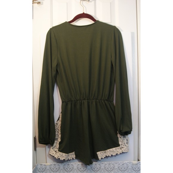 Alter'd State Small Green Romper Lace Detailing & Gathered Long Sleeves Olive - Picture 5 of 9